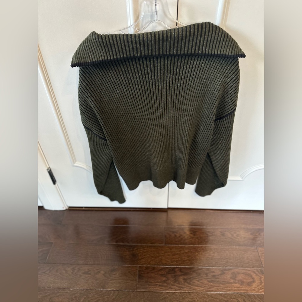 NWT Varley large Carmen Rib Knit Zip-up Dark Olive Cardigan Sweater - Picture 3 of 5
